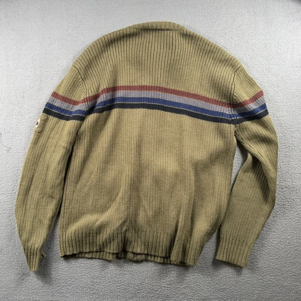 The North Face Full Zip Sweater Men M Green Striped Wool Blend A5 Series Hiking
